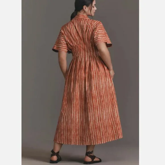 Anthropologie The Tobie Shirt Dress by Exquise Striped Maxi Size 3X NWT Red Plus